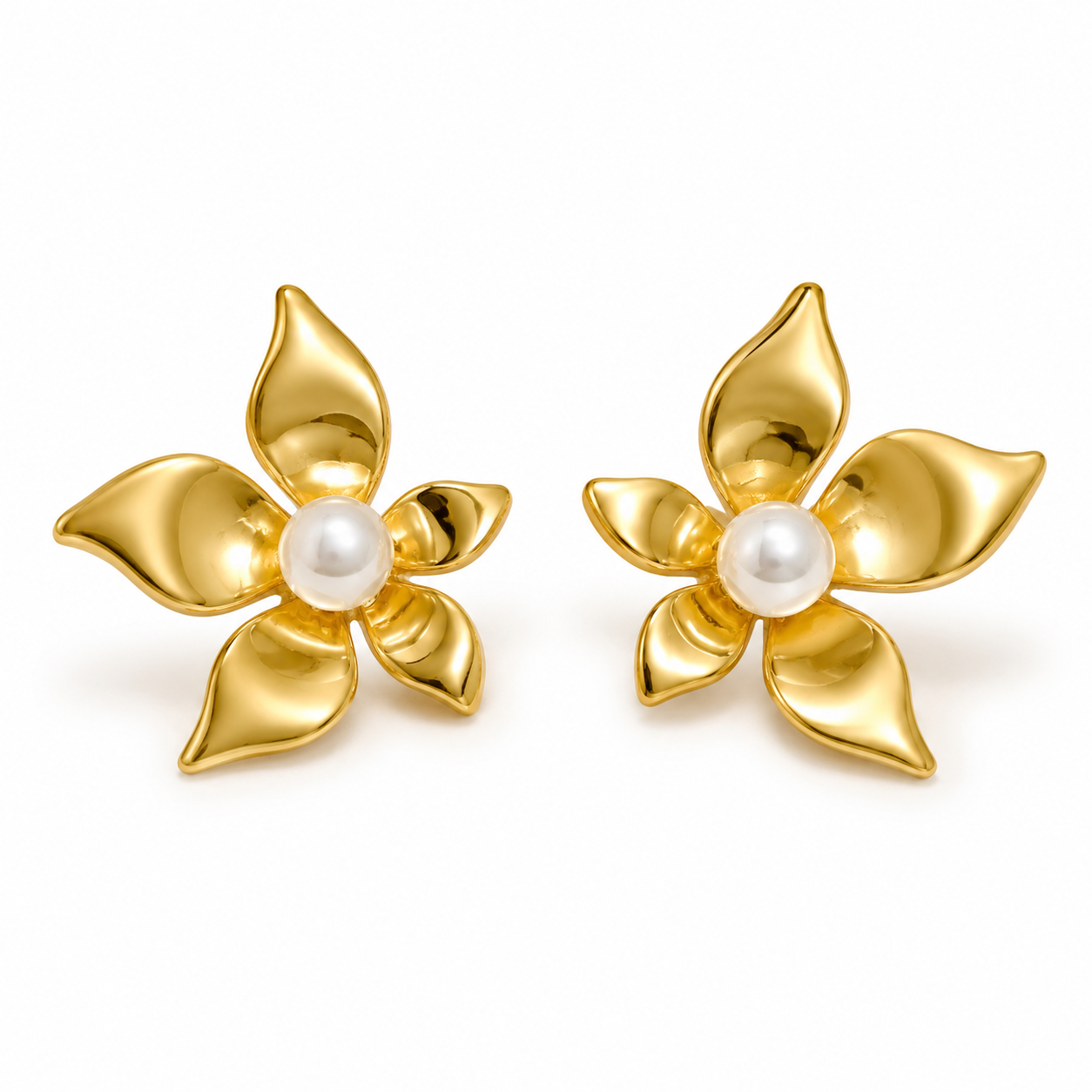 Elegant Titanium Pearl Floral Drop Earrings