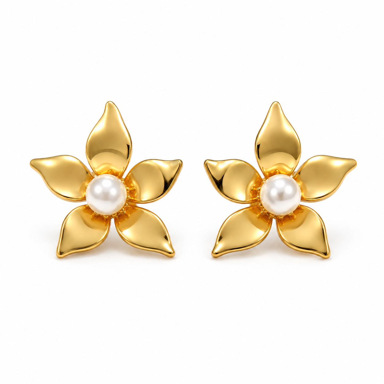 Elegant Titanium Pearl Floral Drop Earrings
