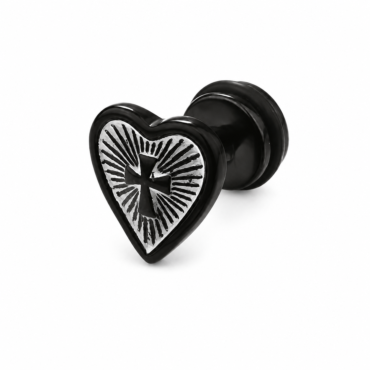 Titanium Heart Cross Flat Back Stud Earring