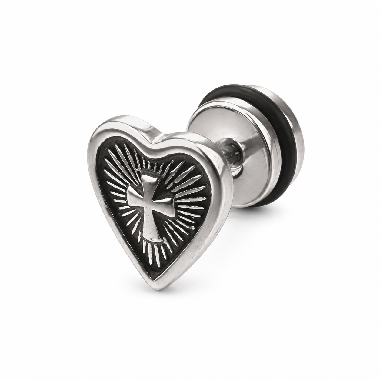 Titanium Heart Cross Flat Back Stud Earring