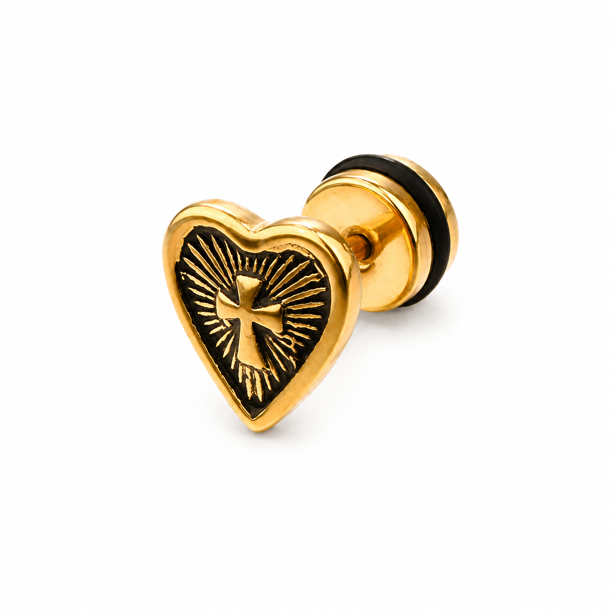 Titanium Heart Cross Flat Back Stud Earring