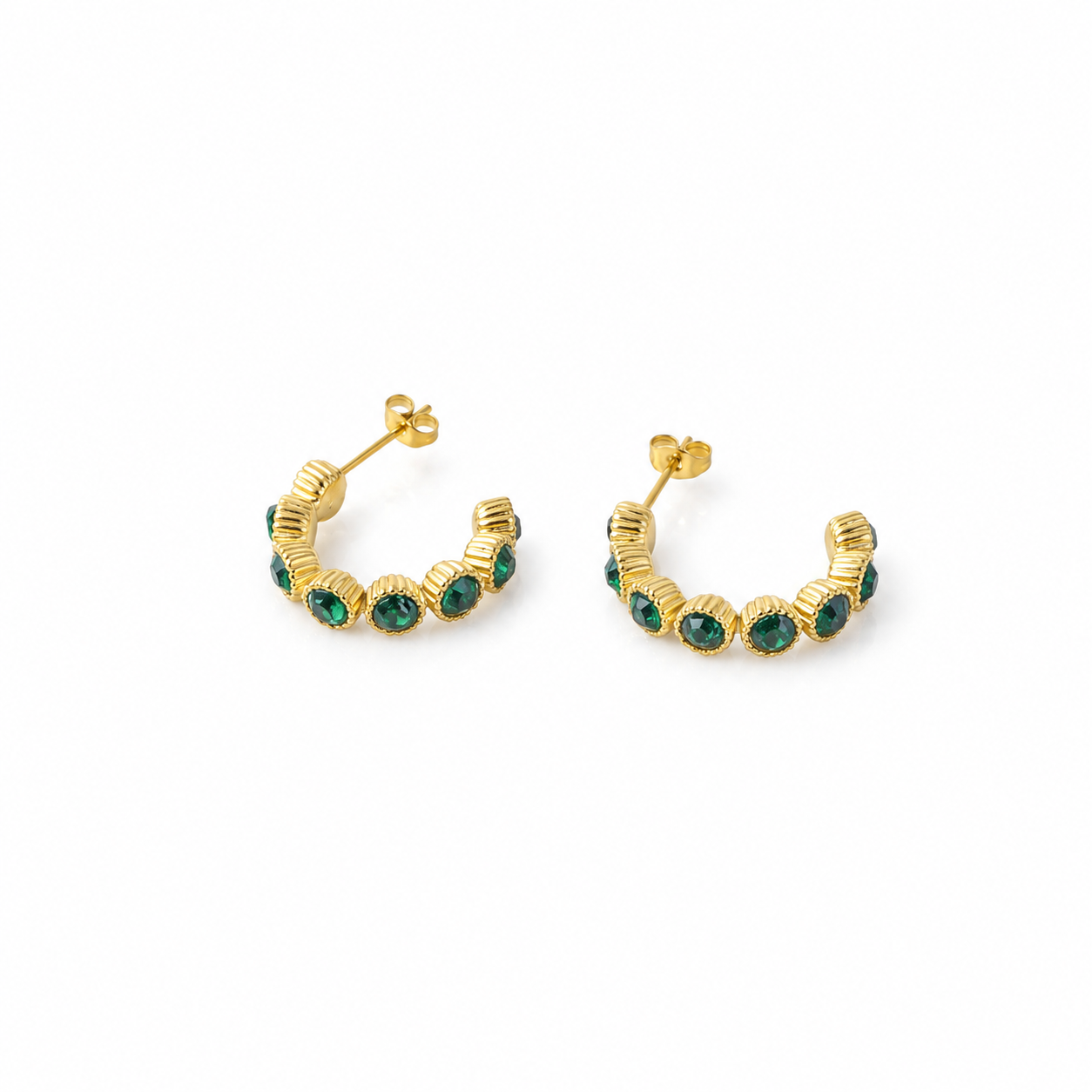 Titanium Ribbed Half Hoop Zirconia Earrings