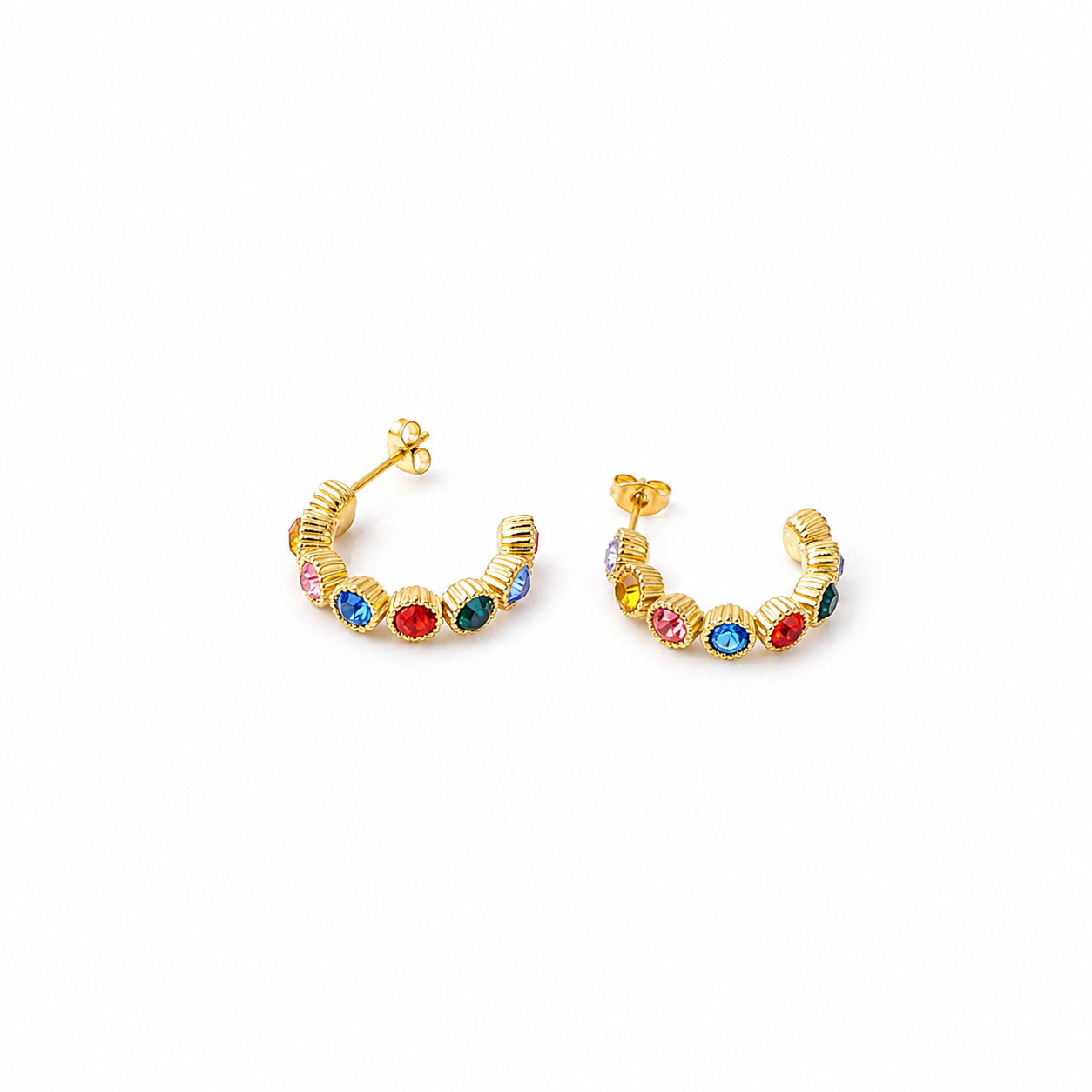 Titanium Ribbed Half Hoop Zirconia Earrings