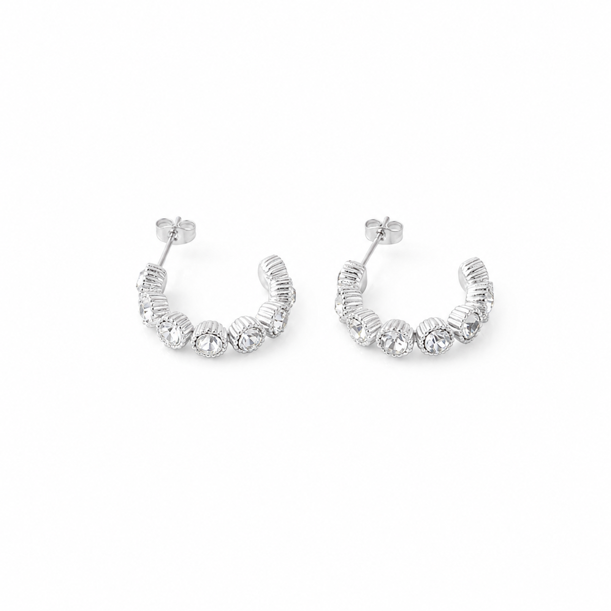 Titanium Ribbed Half Hoop Zirconia Earrings