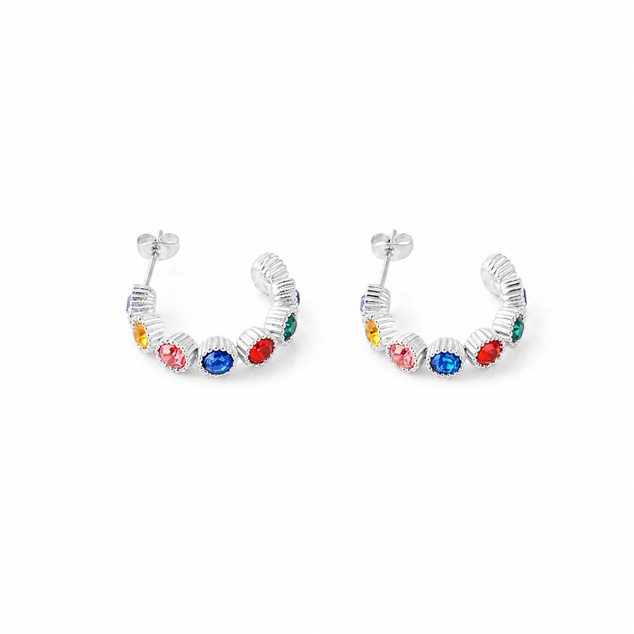 Titanium Ribbed Half Hoop Zirconia Earrings