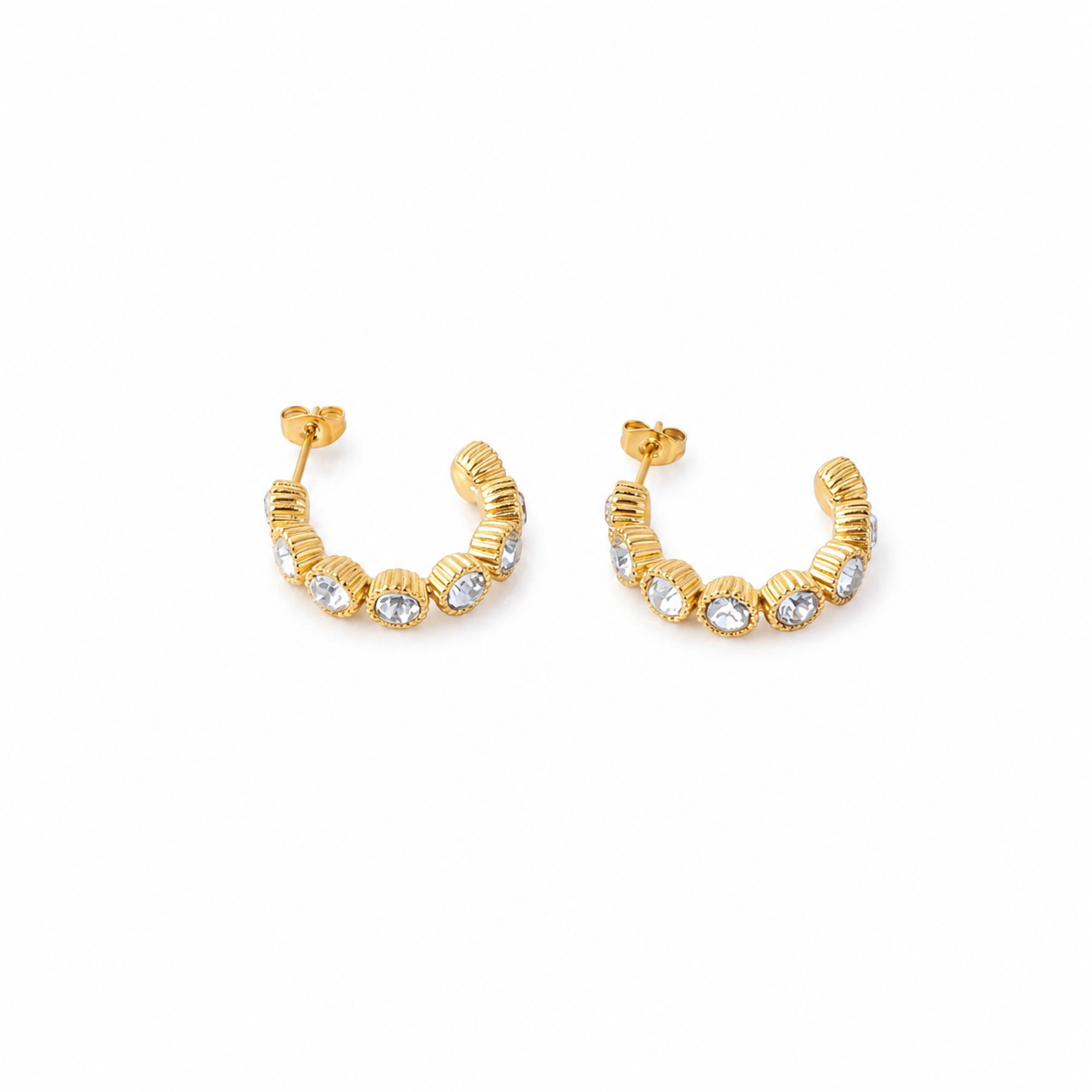 Titanium Ribbed Half Hoop Zirconia Earrings