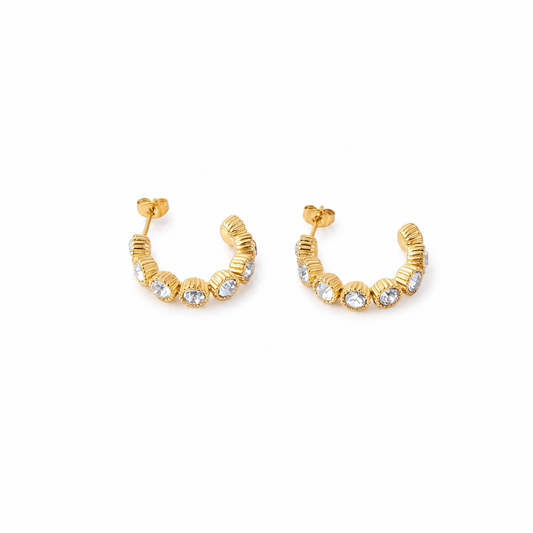 Titanium Ribbed Half Hoop Zirconia Earrings
