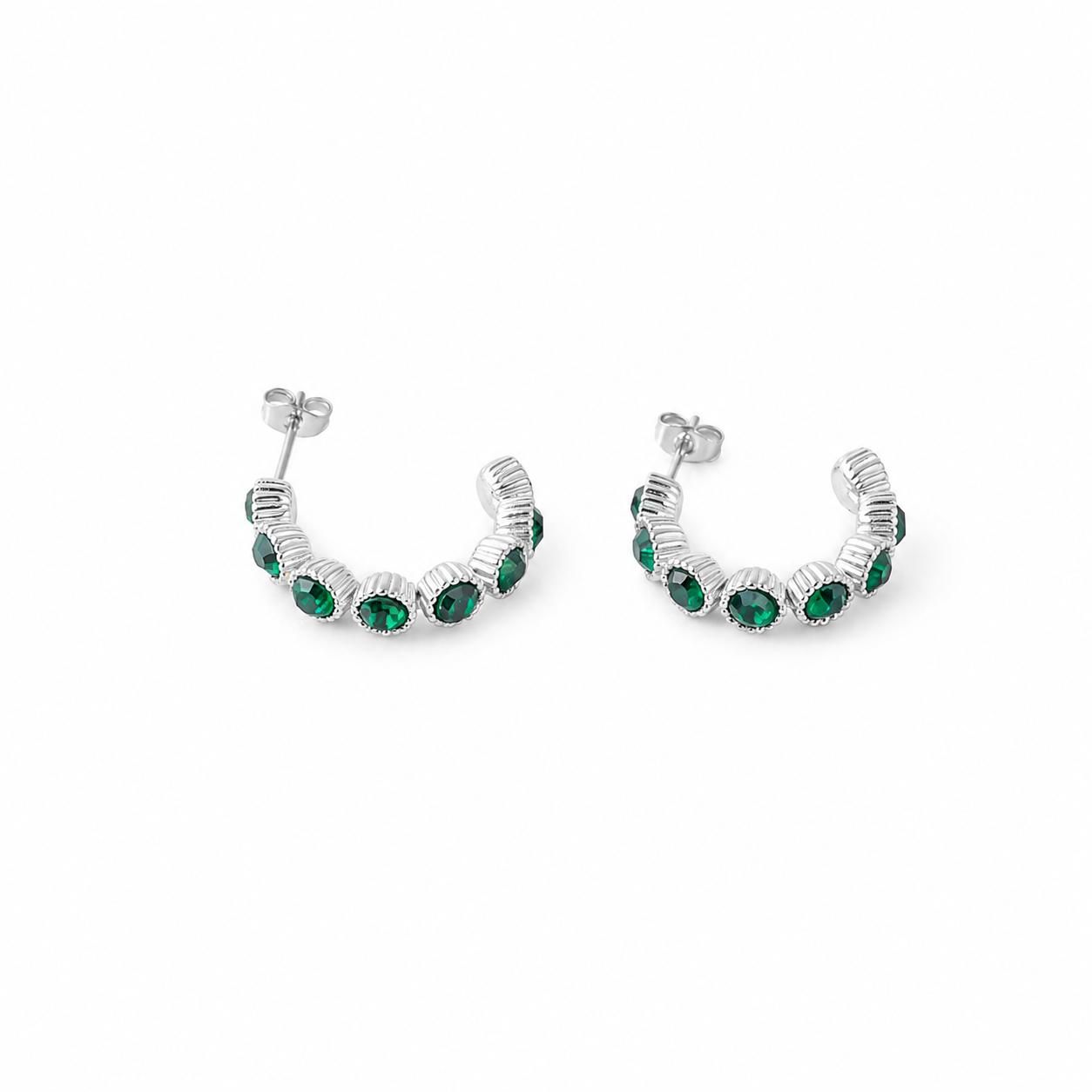 Titanium Ribbed Half Hoop Zirconia Earrings