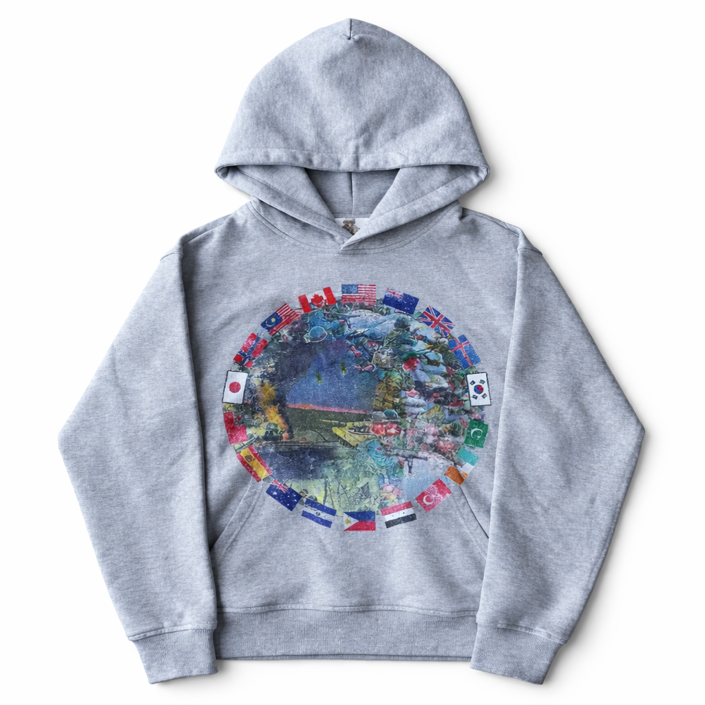 Global Unity Graphic Hoodie – Vintage Washed Streetwear Pullover (Unisex)
