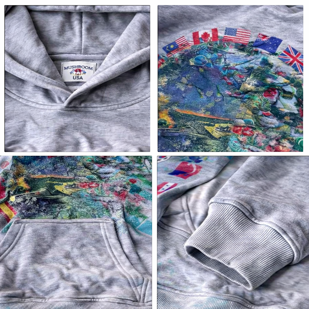 Global Unity Graphic Hoodie – Vintage Washed Streetwear Pullover (Unisex)