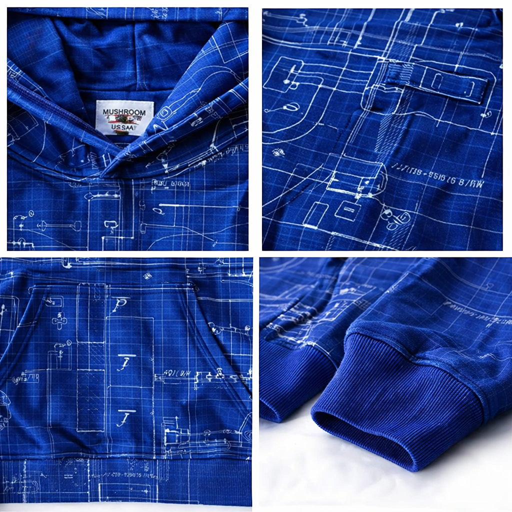 Blueprint Graphic Hoodie – Tech Sketch Streetwear Pullover (Unisex)