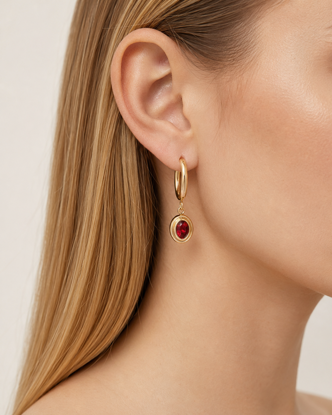 Titanium Steel Zircon Oval Drop Hoop Earrings