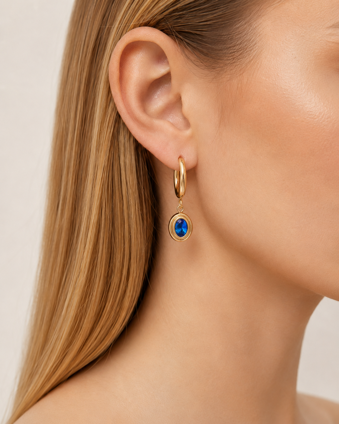 Titanium Steel Zircon Oval Drop Hoop Earrings