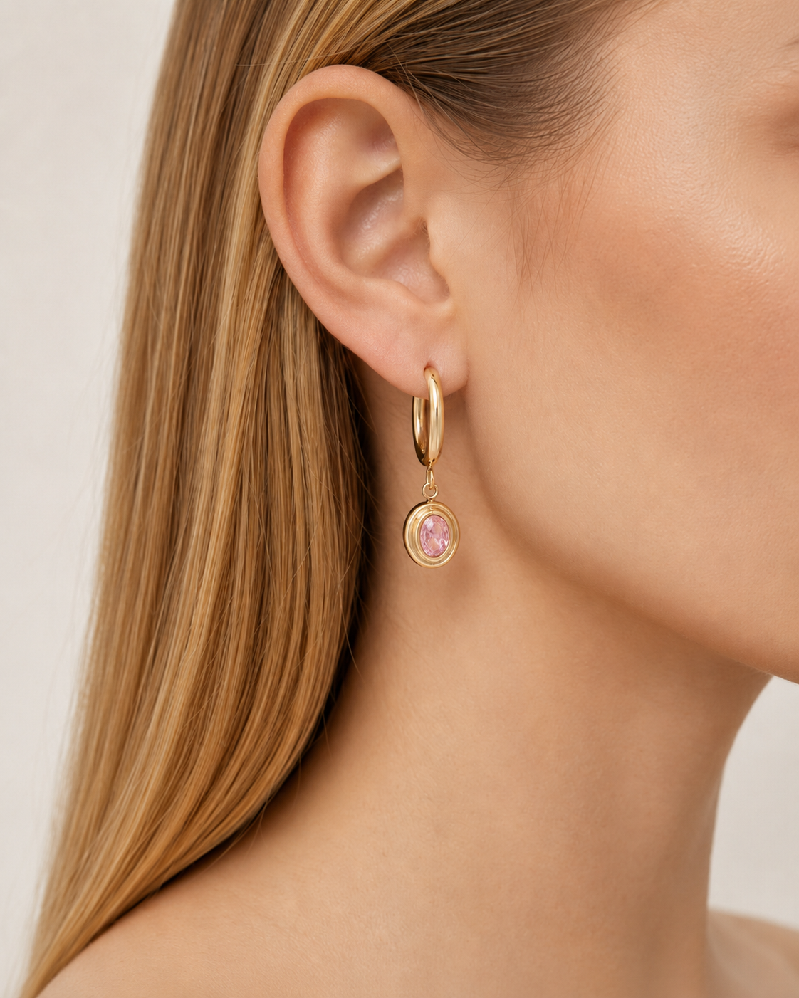Titanium Steel Zircon Oval Drop Hoop Earrings