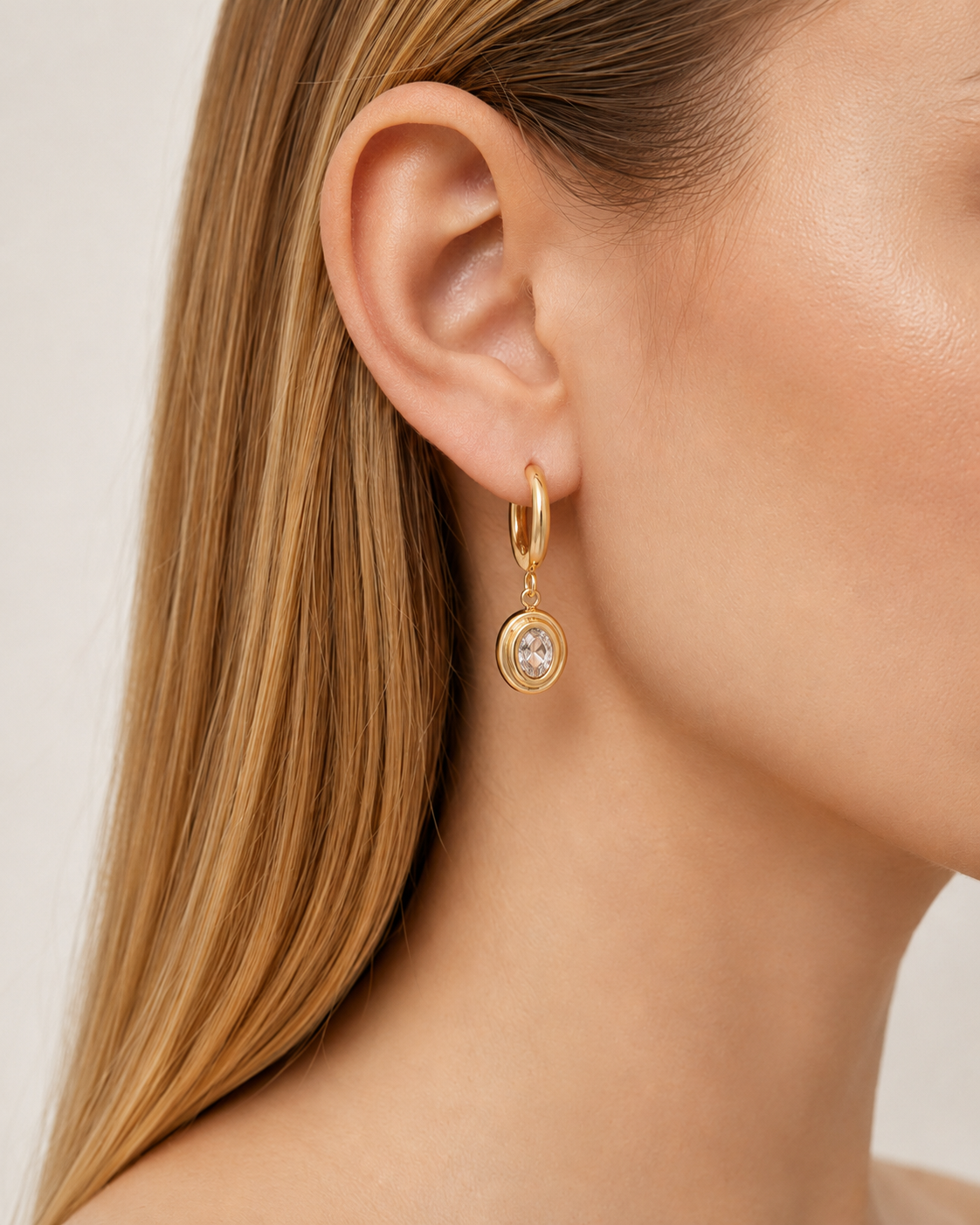 Titanium Steel Zircon Oval Drop Hoop Earrings