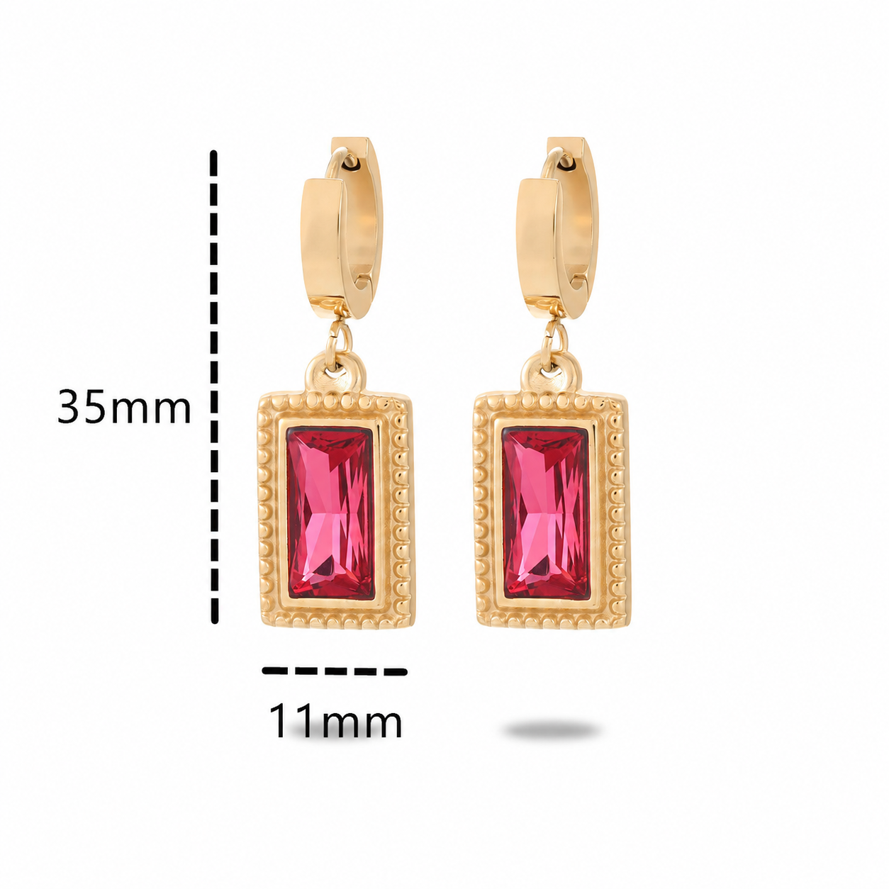 Titanium Steel Rectangular Zircon Drop Hoop Earrings