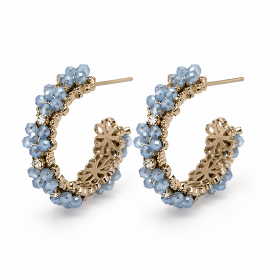 Titanium Elegant Crystal Floral Hoop Earrings