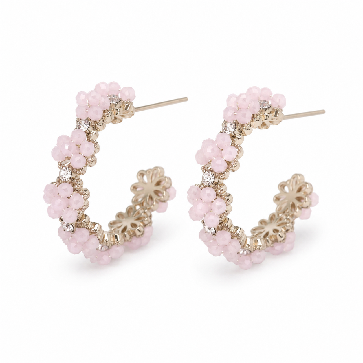 Titanium Elegant Crystal Floral Hoop Earrings