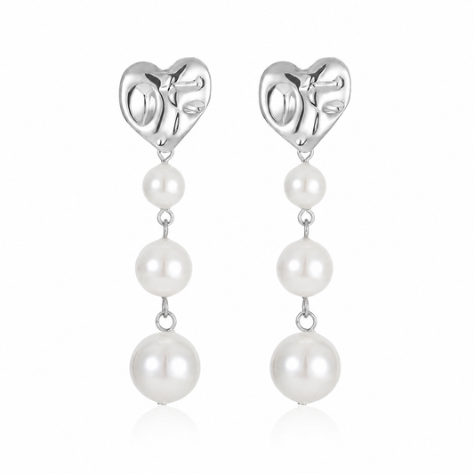 Titanium Triple Pearl Drop Earrings