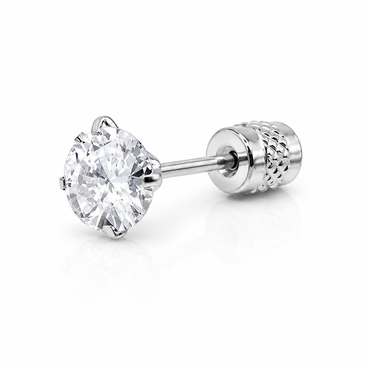 Titanium Round Zirconia Screw Back Stud Earrings