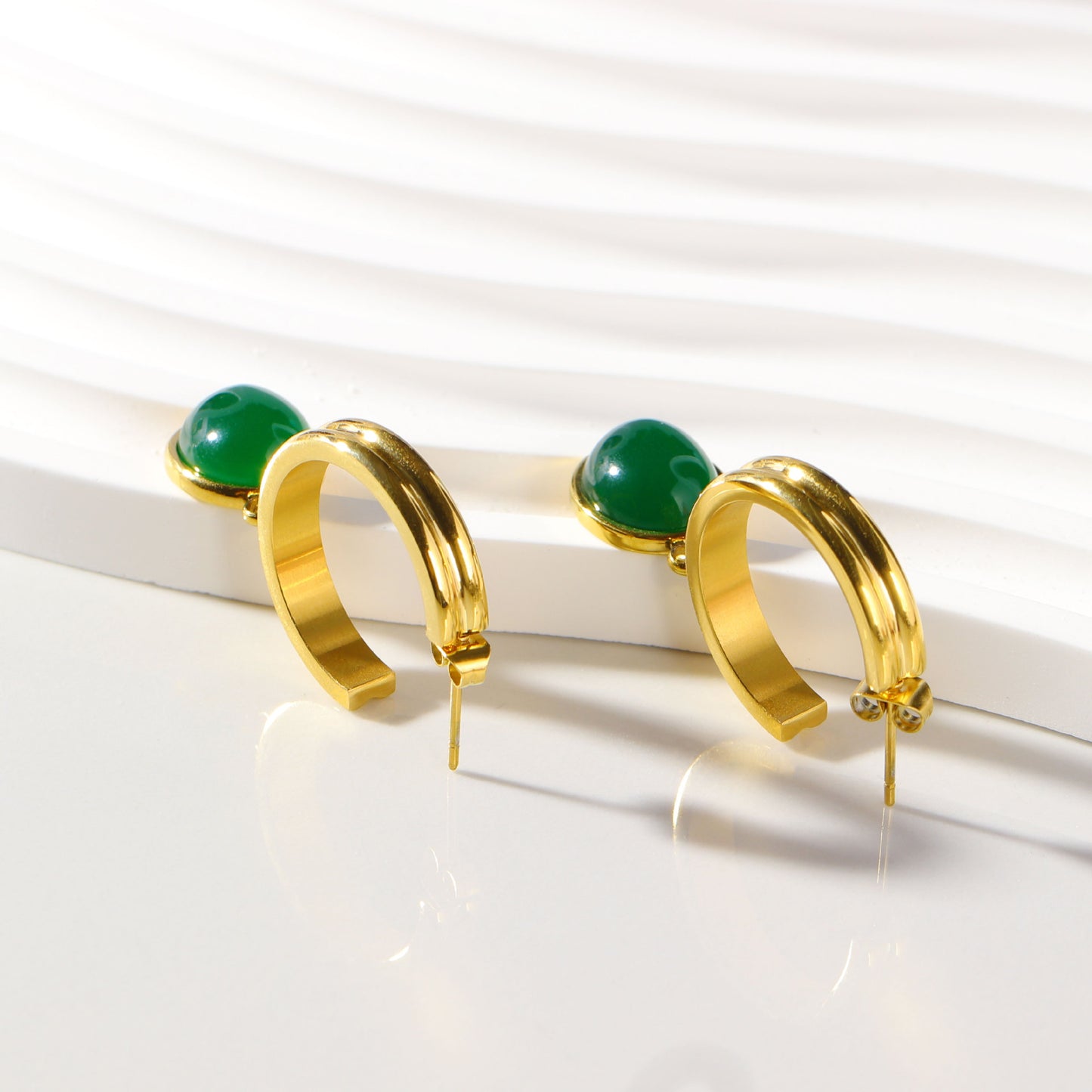 Titanium Steel Orange & Green Agate Stud