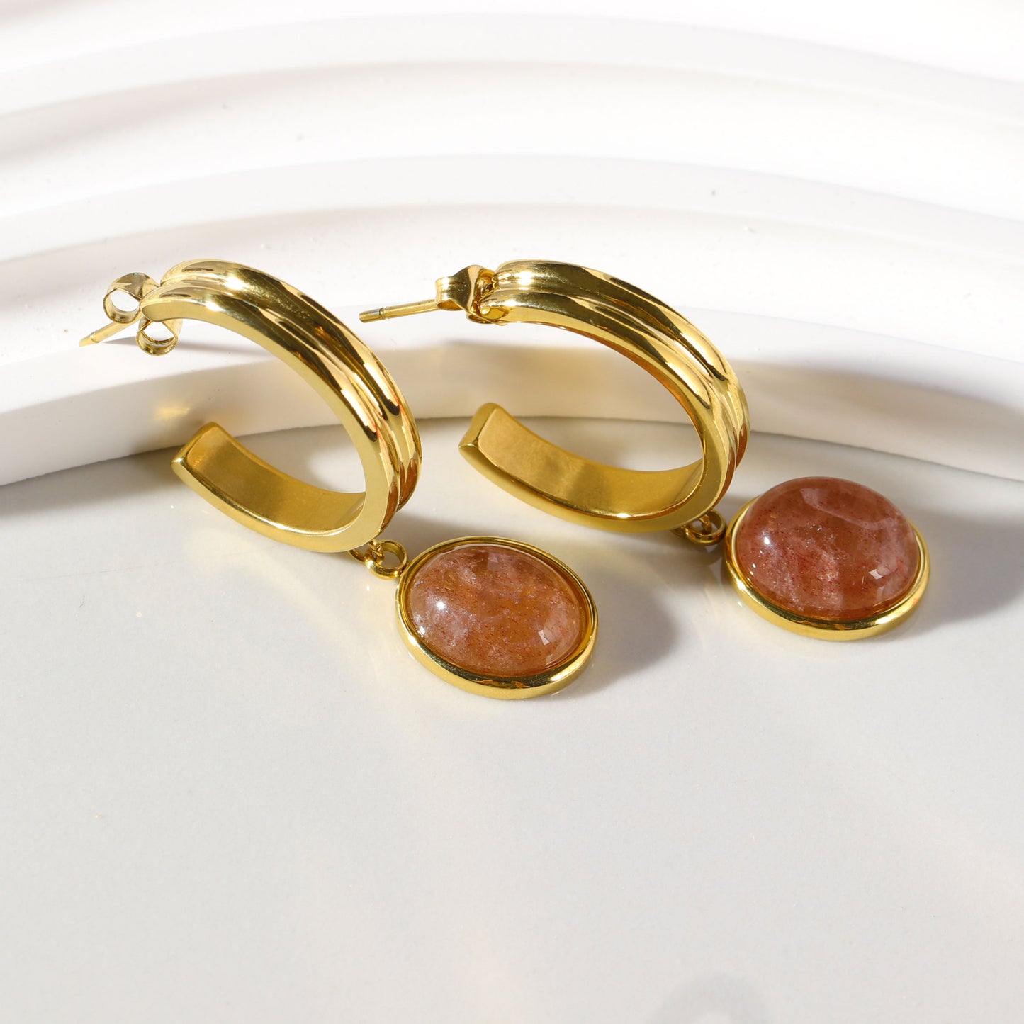 Titanium Steel Orange & Green Agate Stud