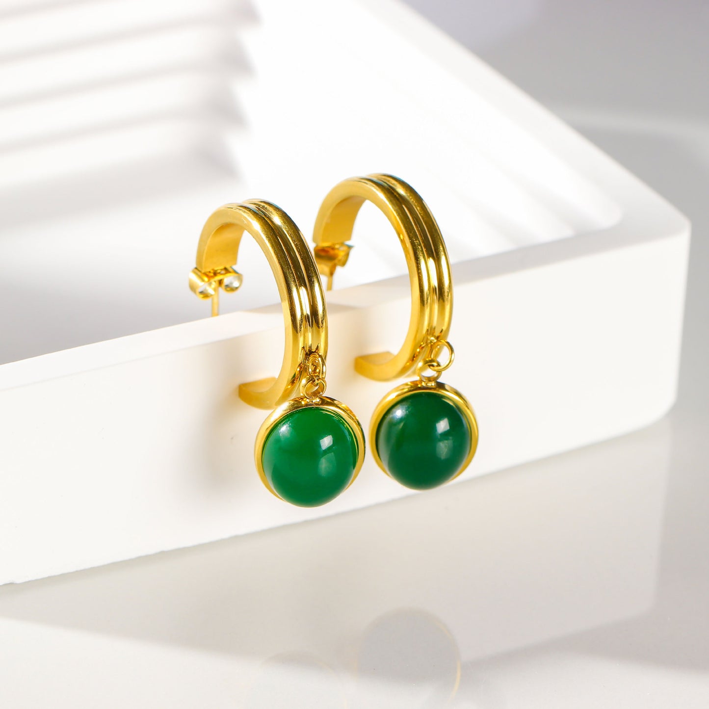 Titanium Steel Orange & Green Agate Stud