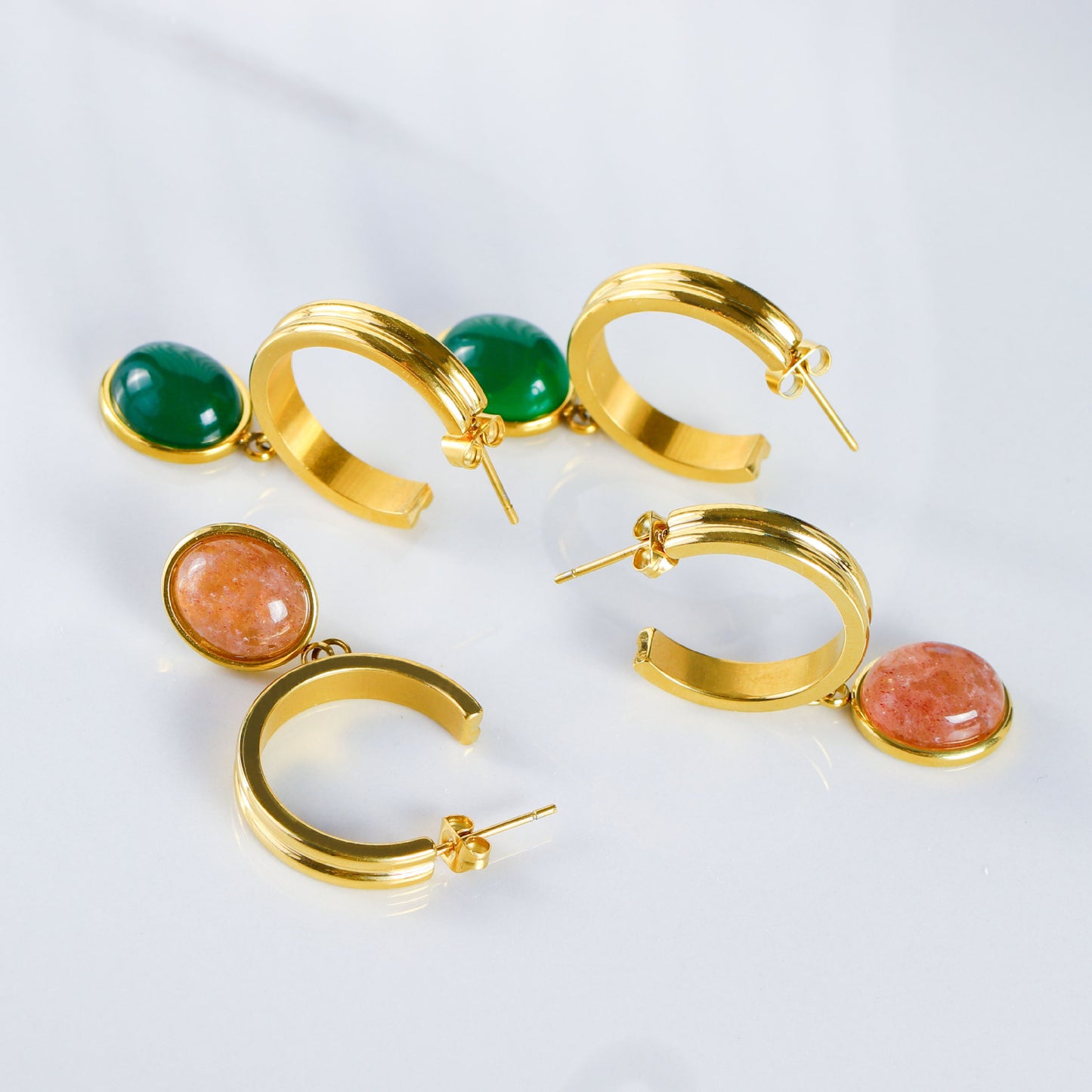 Titanium Steel Orange & Green Agate Stud