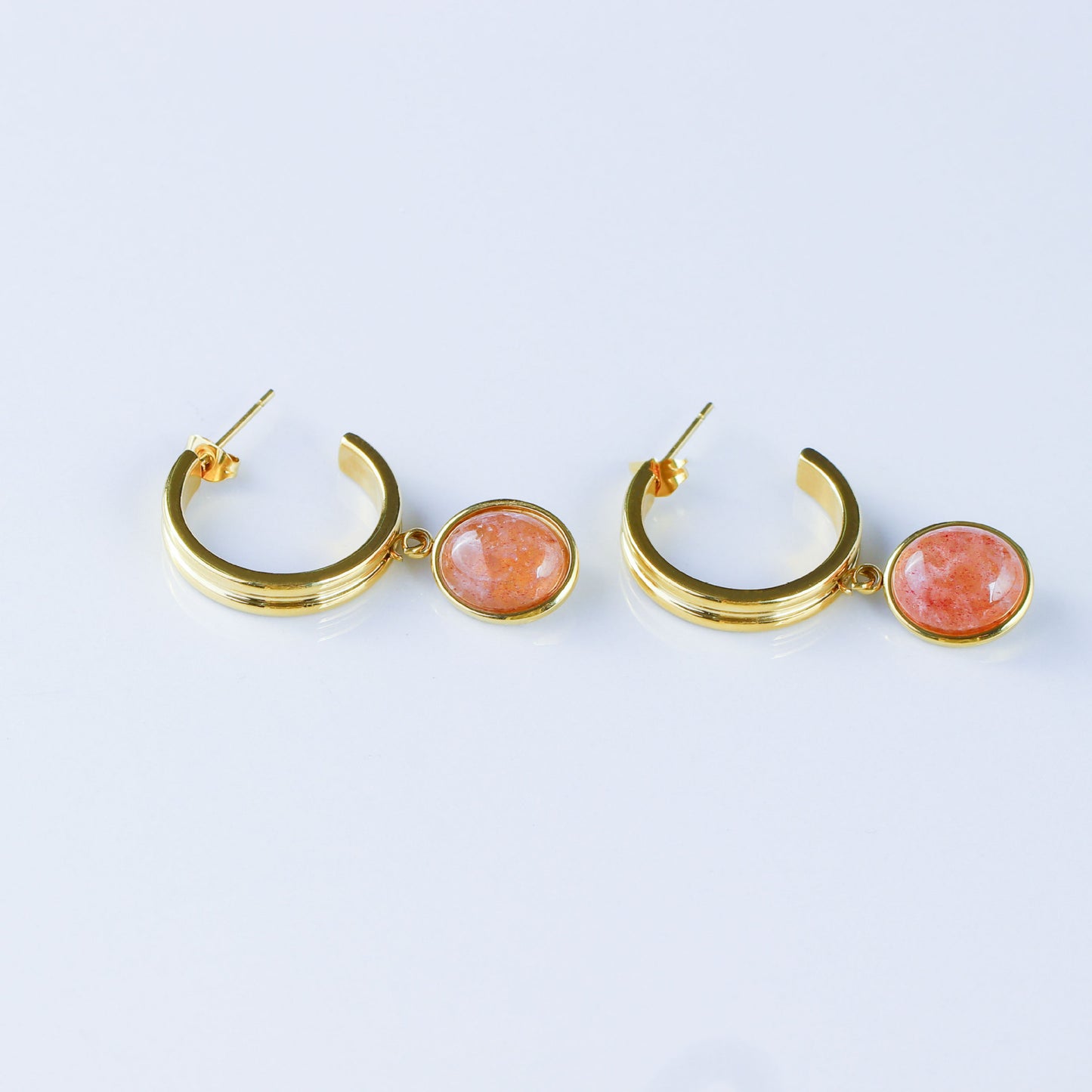 Titanium Steel Orange & Green Agate Stud