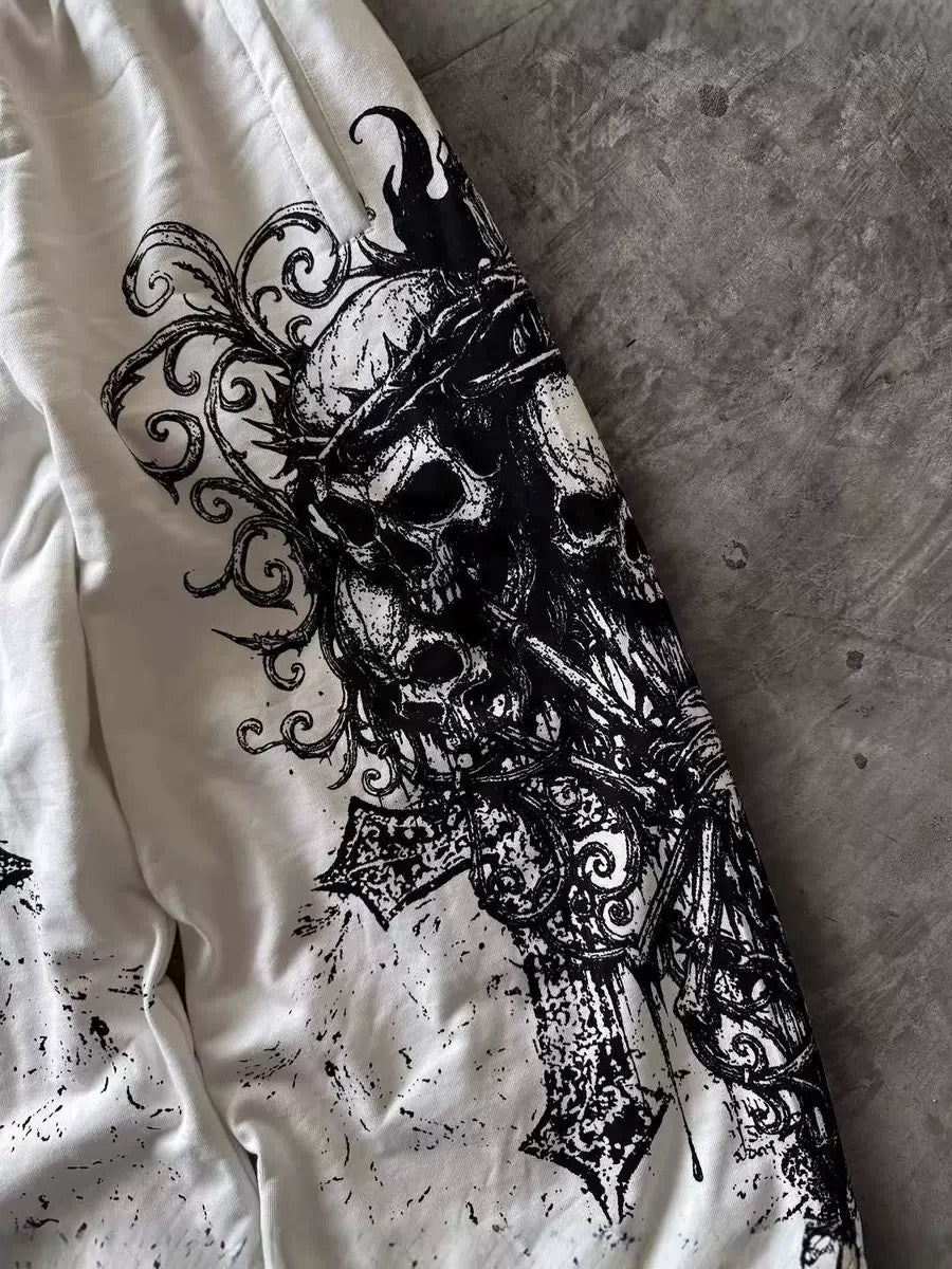 Gothic Skull Cross Wide-Leg Pants