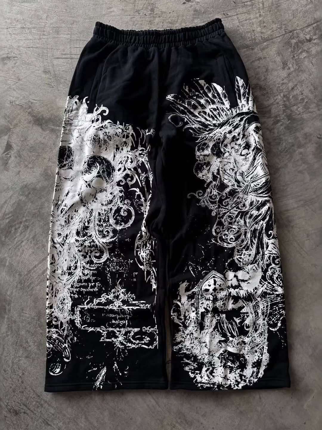 Gothic Skull Cross Wide-Leg Pants