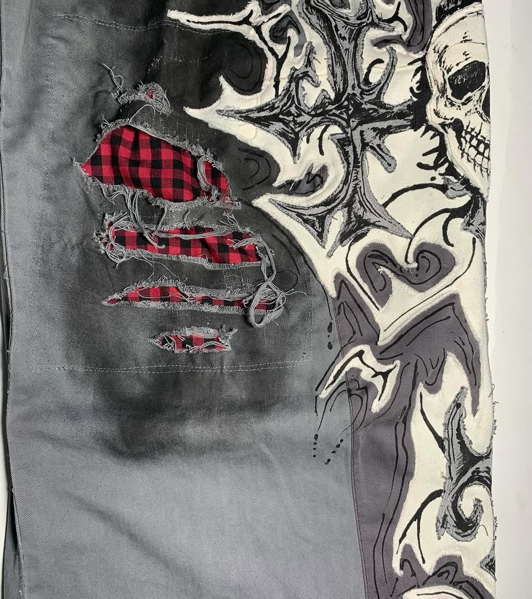 Y2K Distressed Skull Cross Baggy Pants