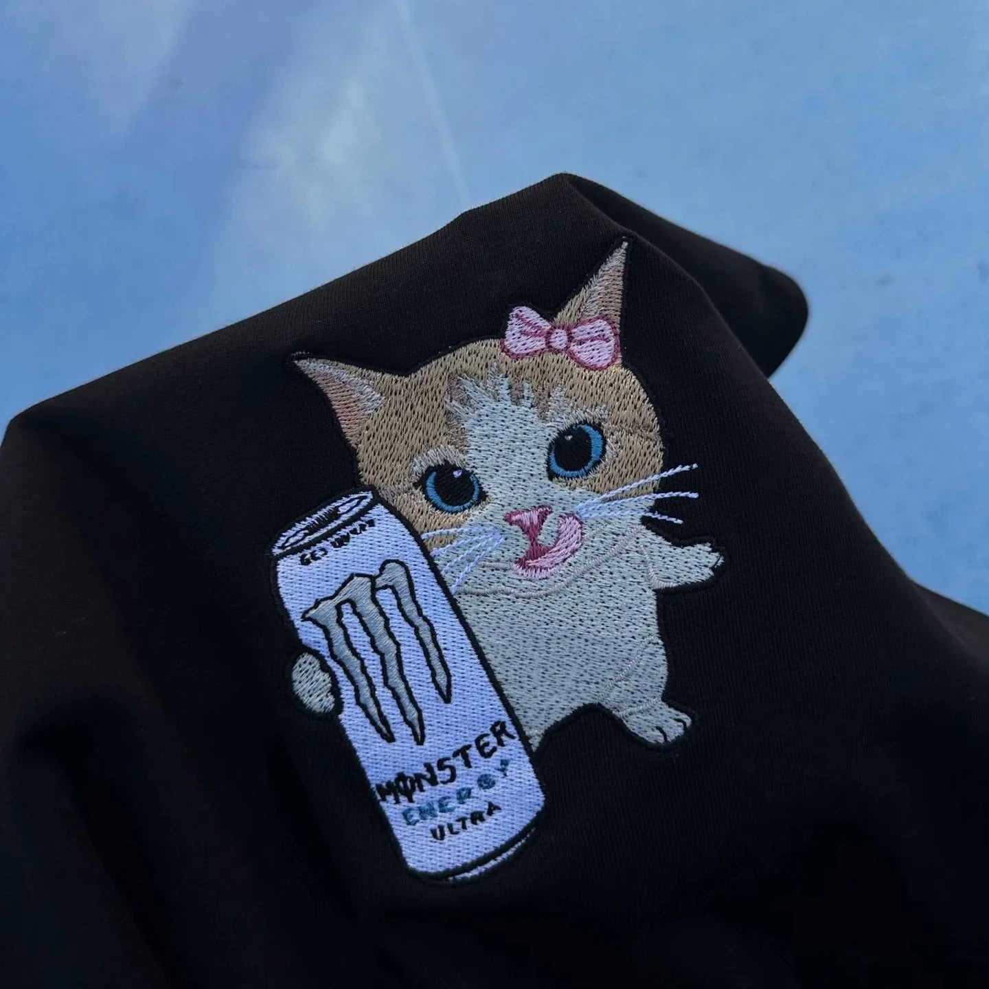 Aoklok & Evokyn Meowster Energy T-shirt Sweatshirt Hoodie（Black）