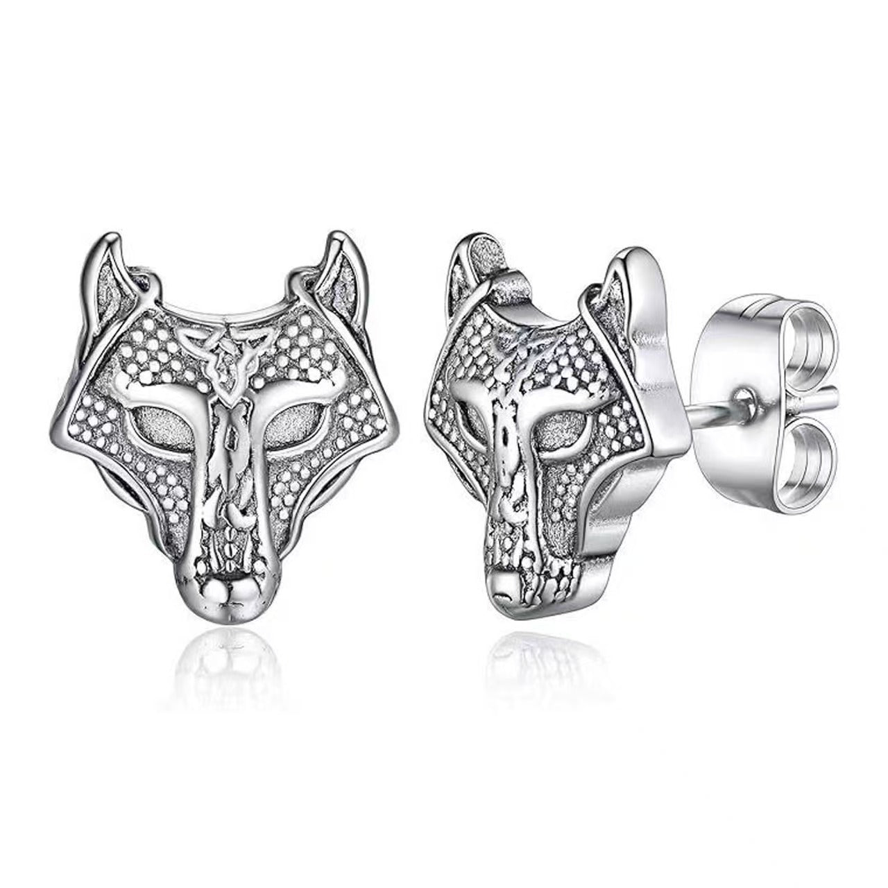 Punk Titanium Wolf Stud Earrings