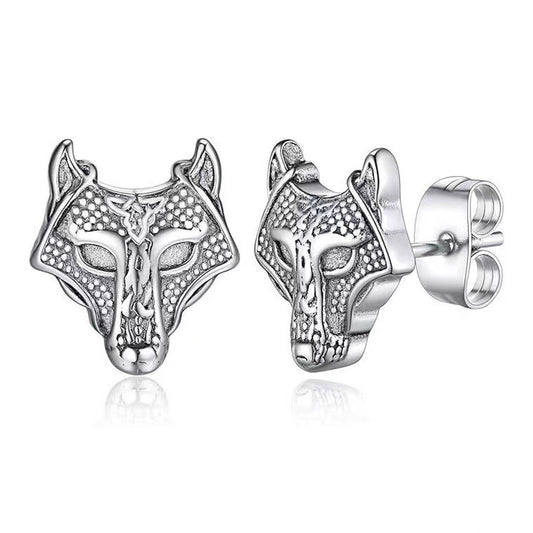 Punk Titanium Wolf Stud Earrings