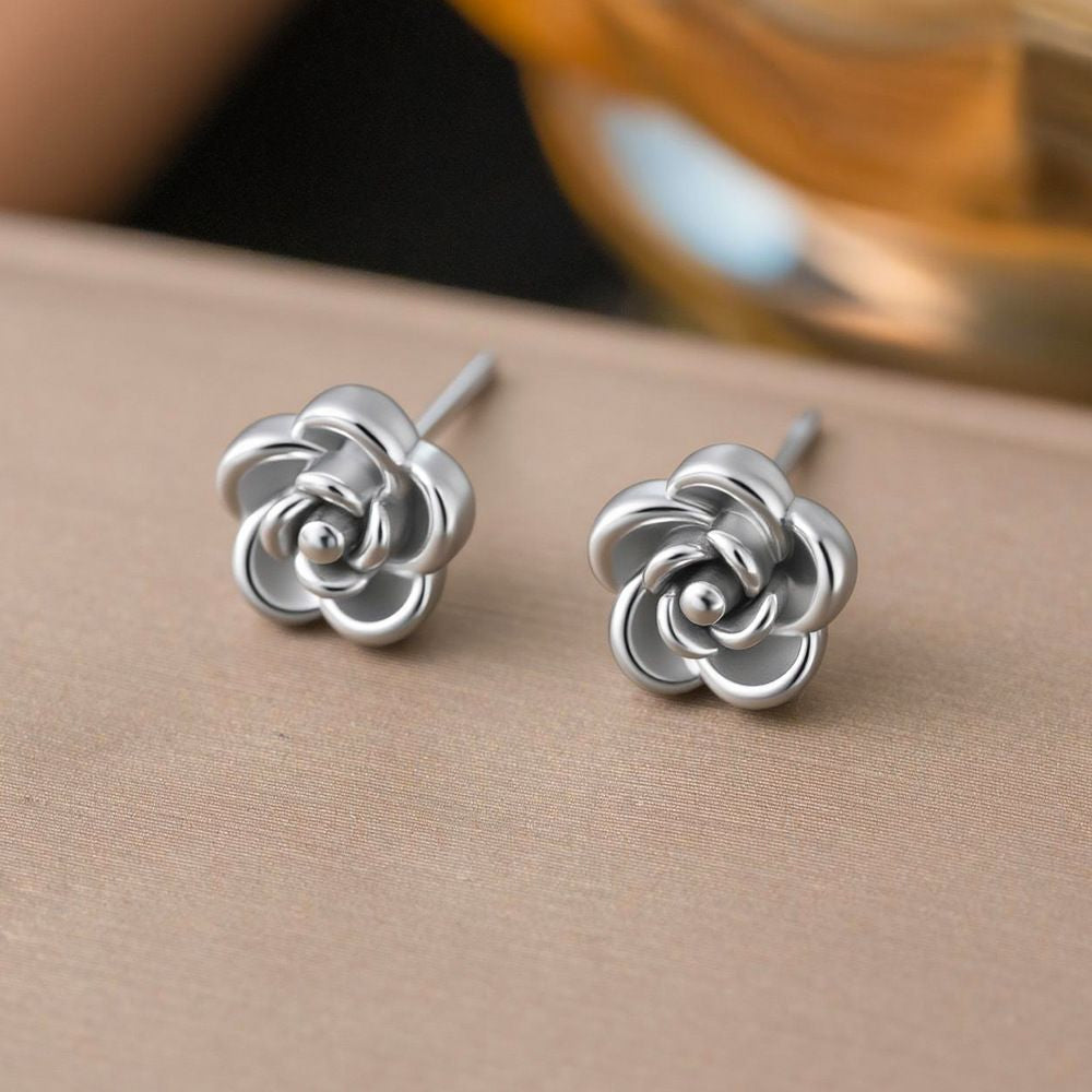 Titanium Mini Rose Stud Earrings