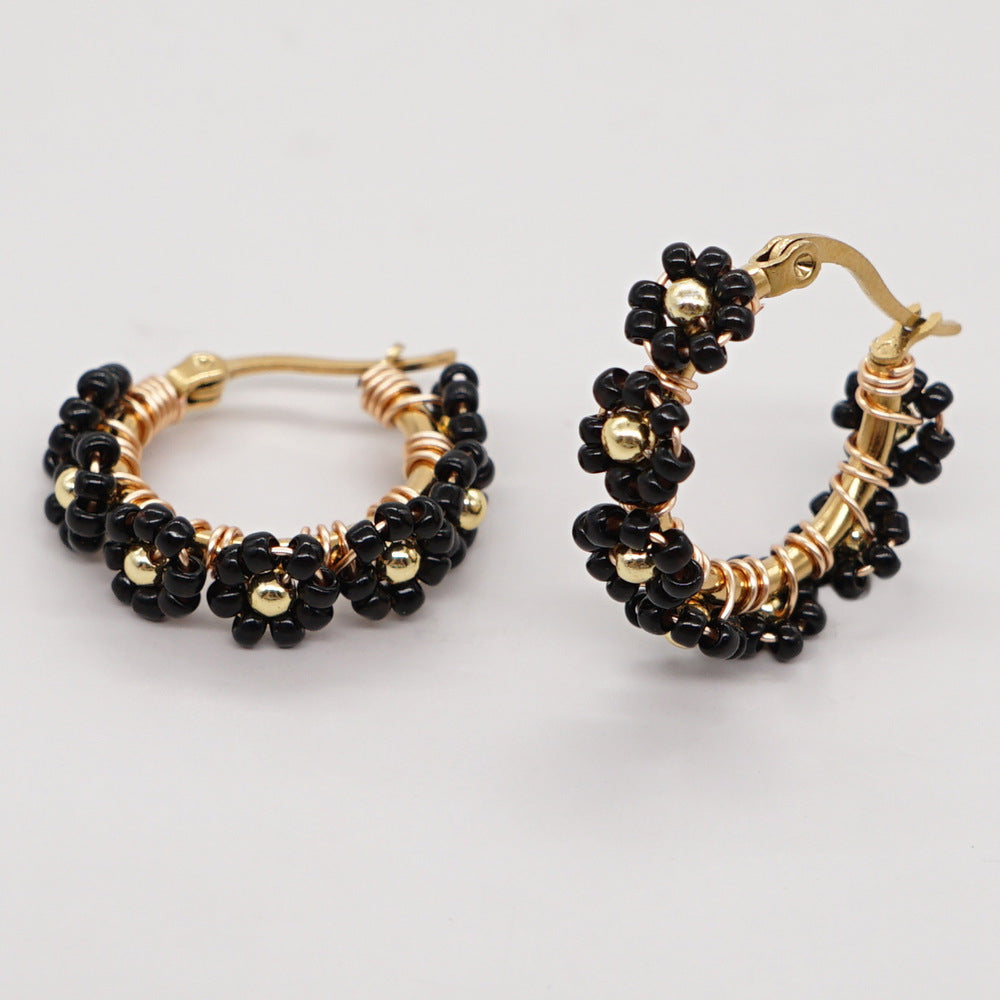 925 Silver Handmade Glass Flower Hoop Earrings