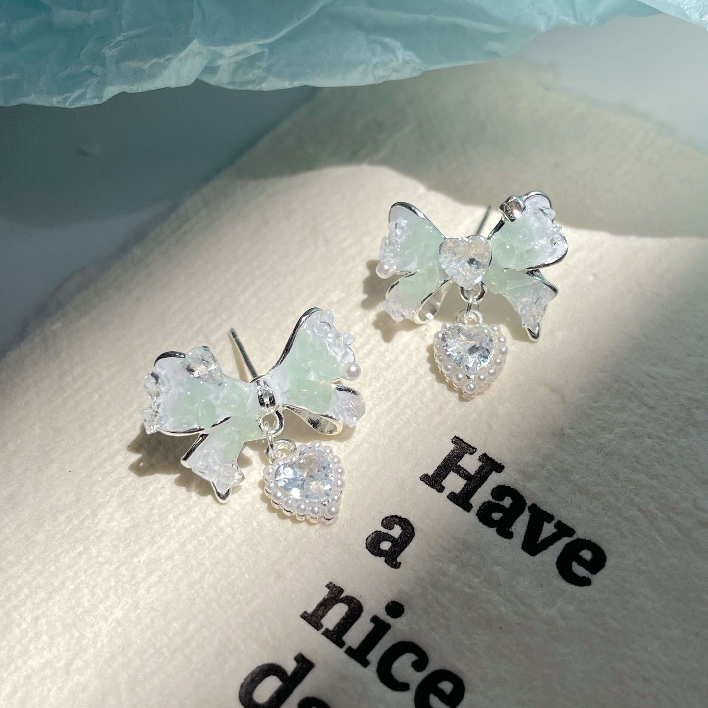 925 Sterling Silver Sweet Cat Bow Zircon Star Earrings Set