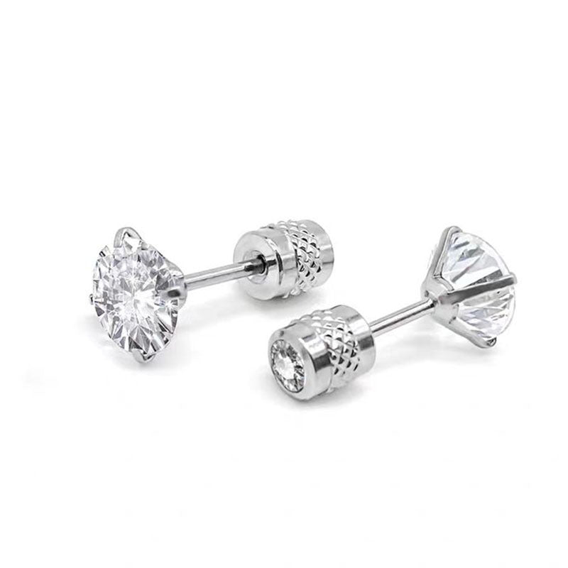 Titanium Round Zirconia Screw Back Stud Earrings
