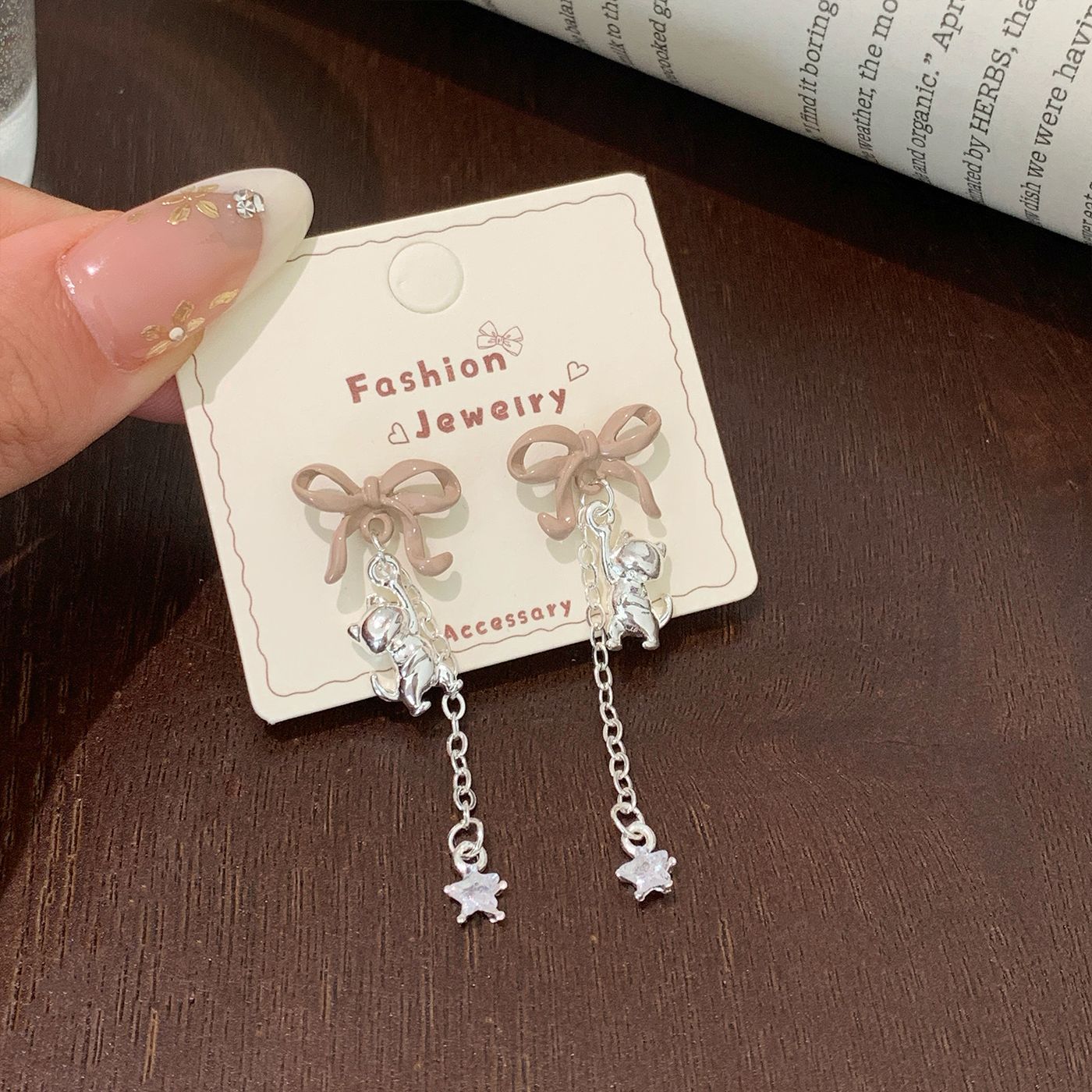 925 Sterling Silver Sweet Cat Bow Zircon Star Earrings Set