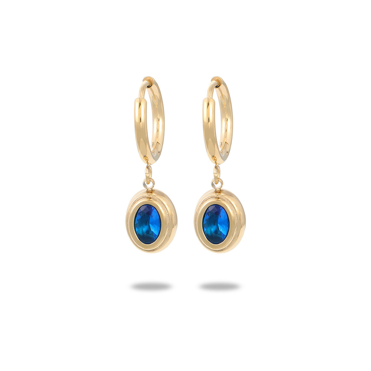 Titanium Steel Zircon Oval Drop Hoop Earrings