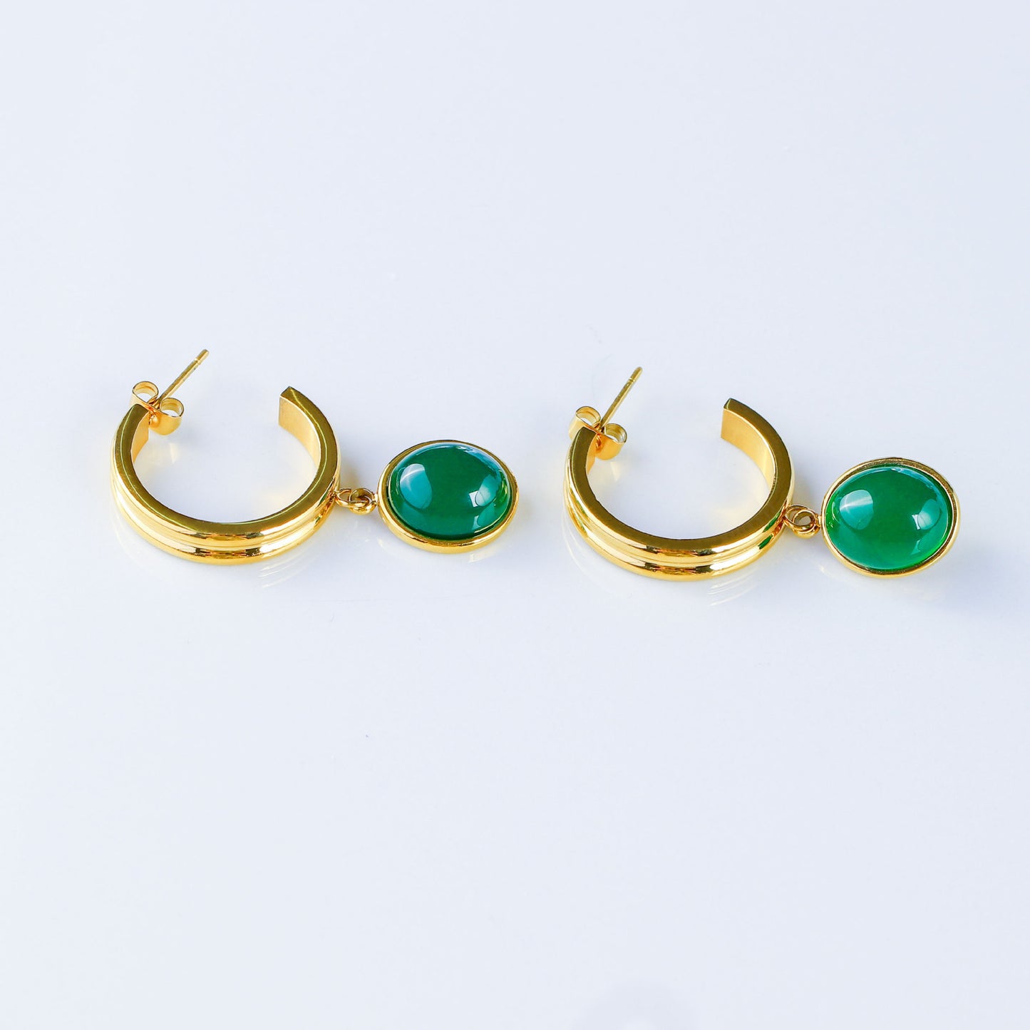 Titanium Steel Orange & Green Agate Stud