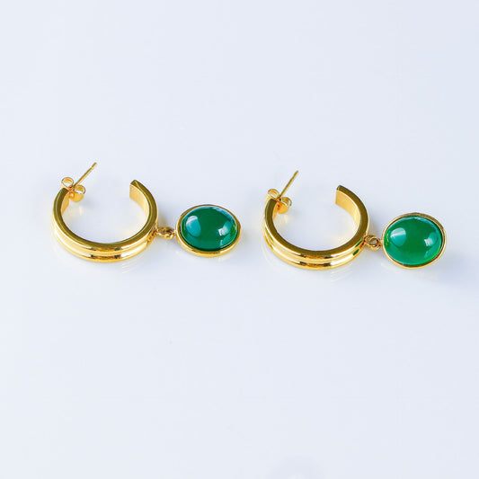 Titanium Steel Orange & Green Agate Stud