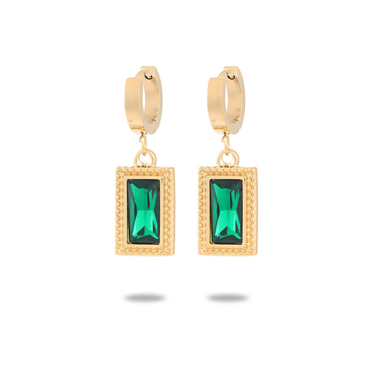 Titanium Steel Rectangular Zircon Drop Hoop Earrings