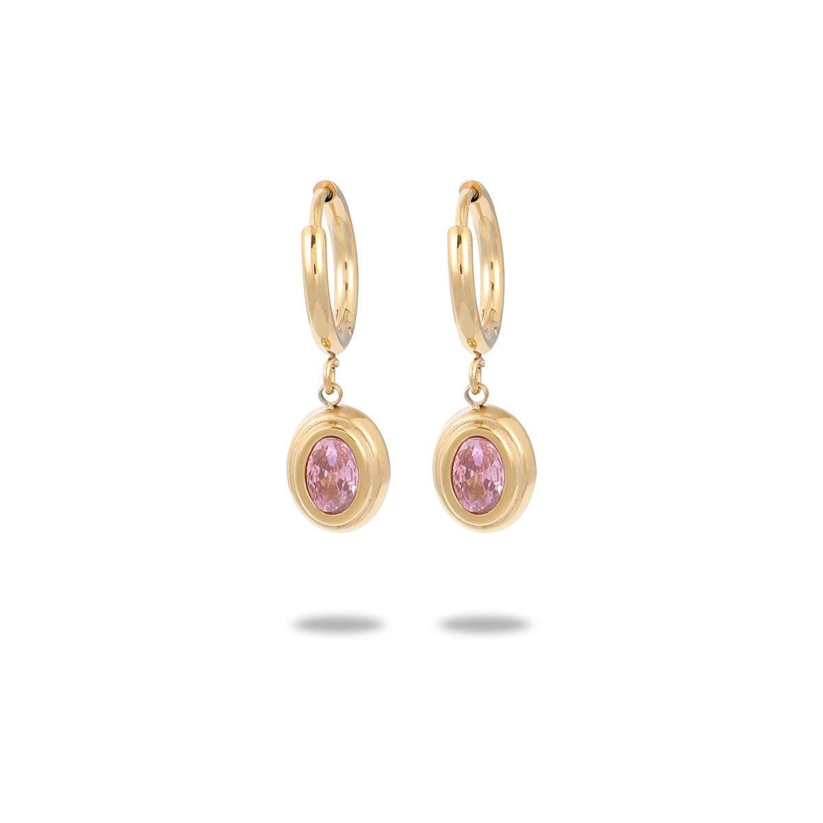 Titanium Steel Zircon Oval Drop Hoop Earrings