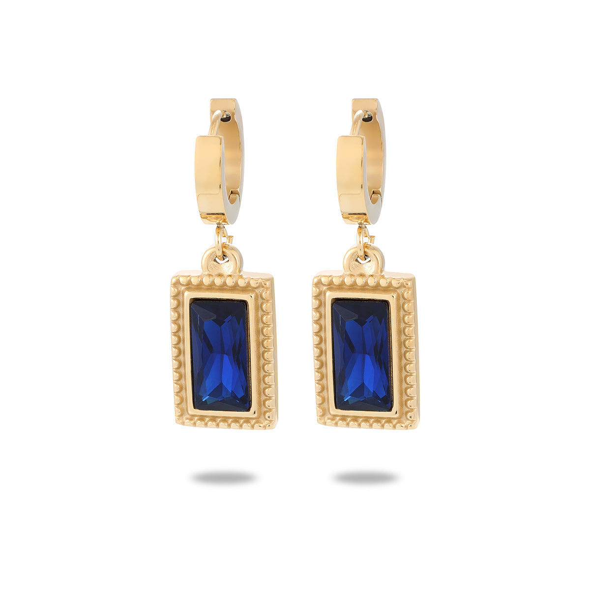 Titanium Steel Rectangular Zircon Drop Hoop Earrings