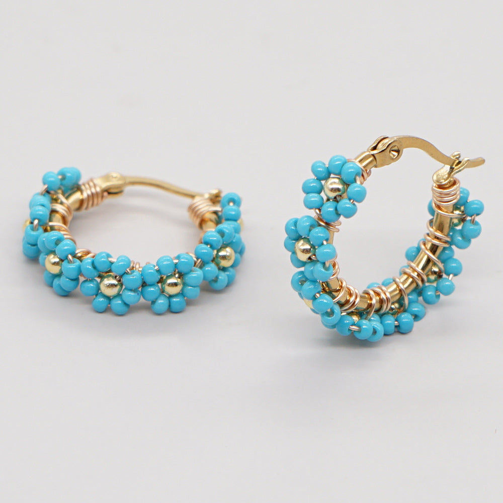 925 Silver Handmade Glass Flower Hoop Earrings