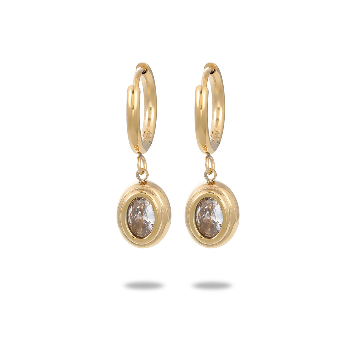 Titanium Steel Zircon Oval Drop Hoop Earrings