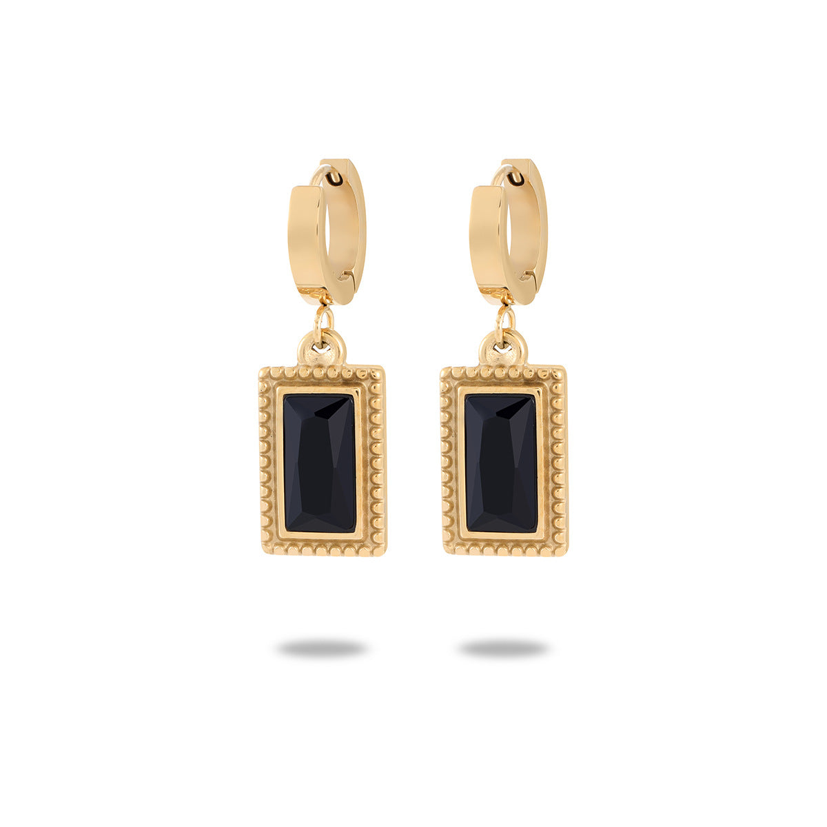 Titanium Steel Rectangular Zircon Drop Hoop Earrings