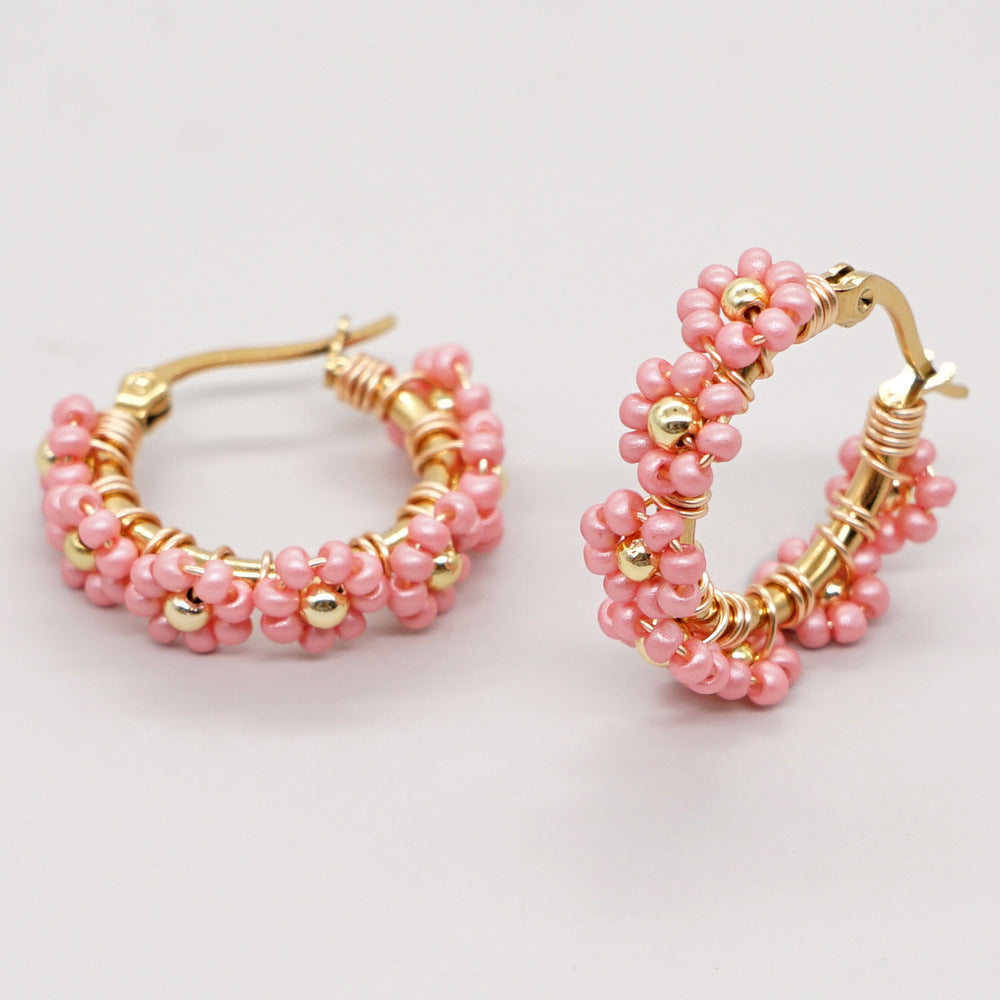925 Silver Handmade Glass Flower Hoop Earrings